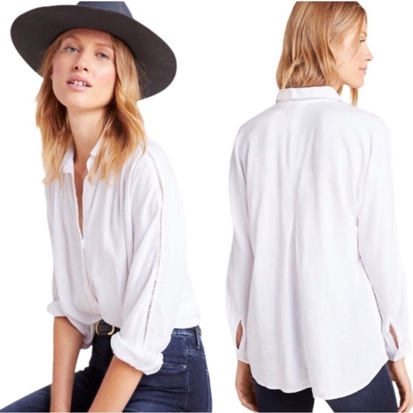 Anthropologie Cloth & Stone Cottagecore White Long-Sleeve Button-down Top Small - Picture 1 of 7
